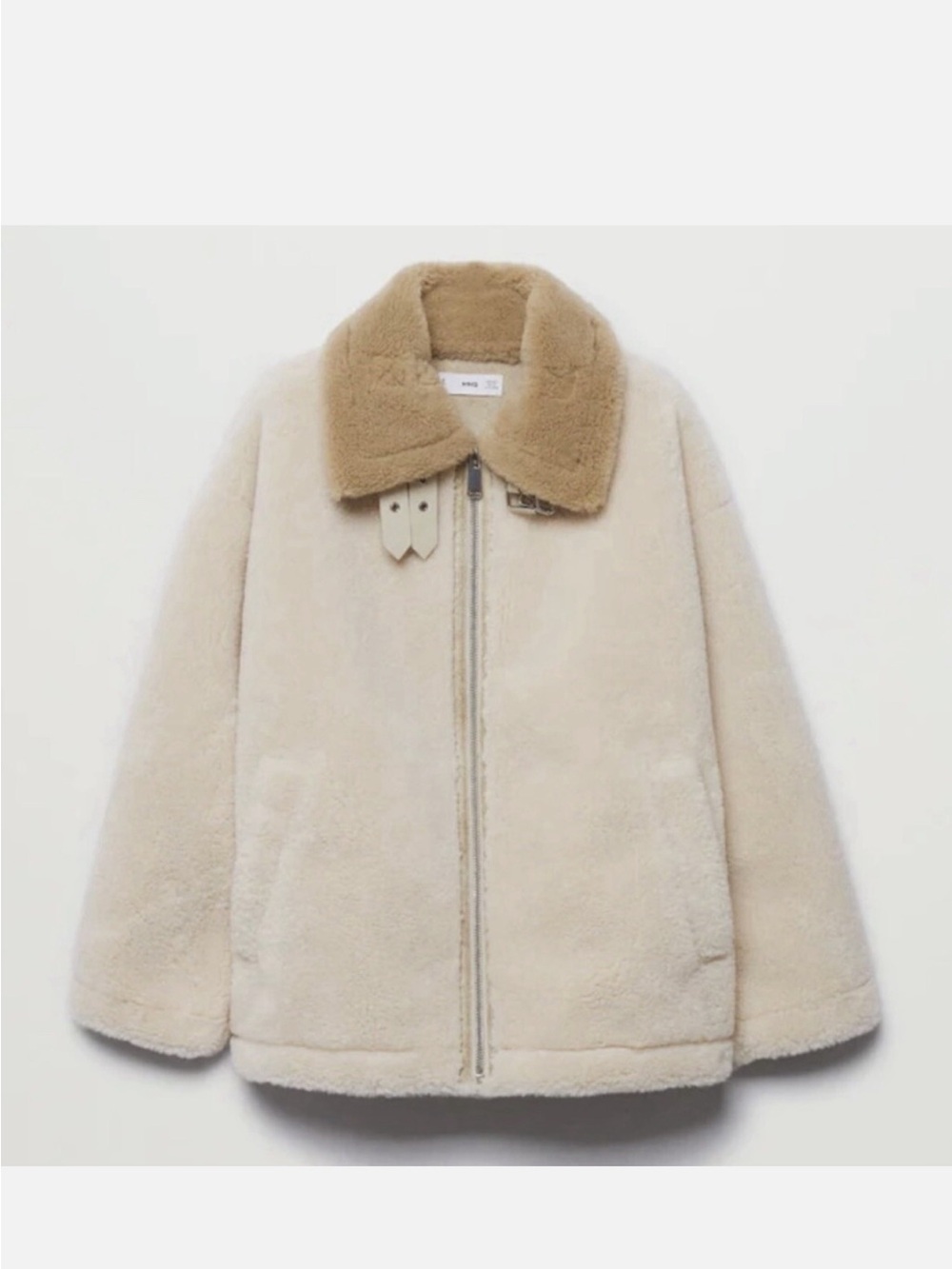 Mango Cream Teddy Jacket with Tan Contrast Collar